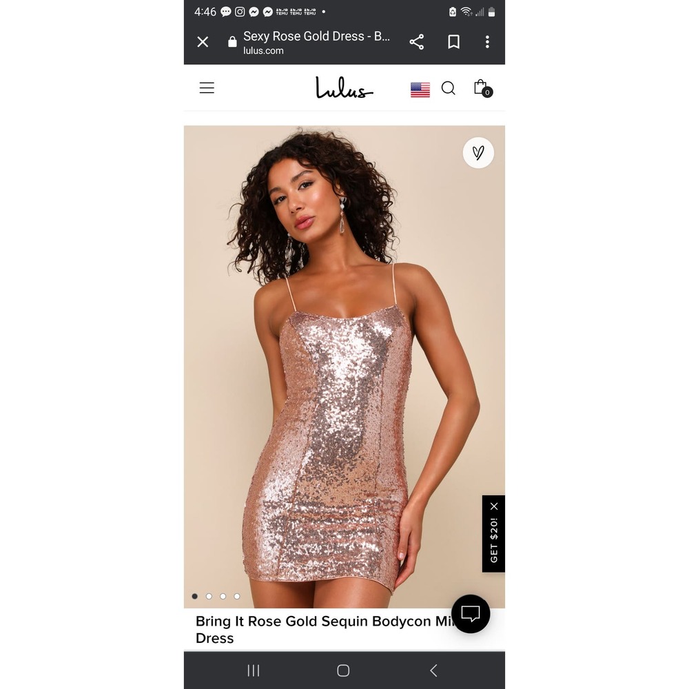 Lulu's Rosegold Sequin Bodycon Fully Lined Medium Dress